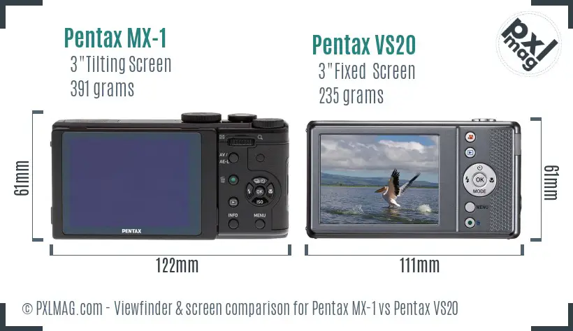 Pentax MX-1 vs Pentax VS20 Screen and Viewfinder comparison