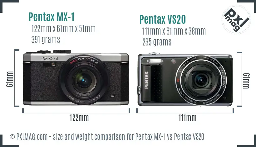 Pentax MX-1 vs Pentax VS20 size comparison