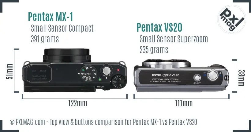 Pentax MX-1 vs Pentax VS20 top view buttons comparison