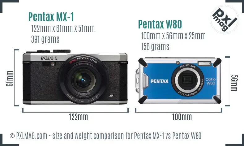 Pentax MX-1 vs Pentax W80 size comparison