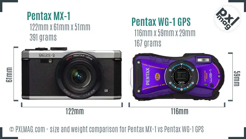 Pentax MX-1 vs Pentax WG-1 GPS size comparison