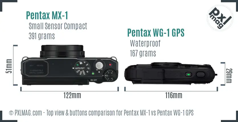 Pentax MX-1 vs Pentax WG-1 GPS top view buttons comparison