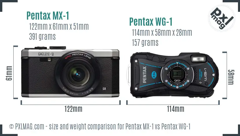 Pentax MX-1 vs Pentax WG-1 size comparison