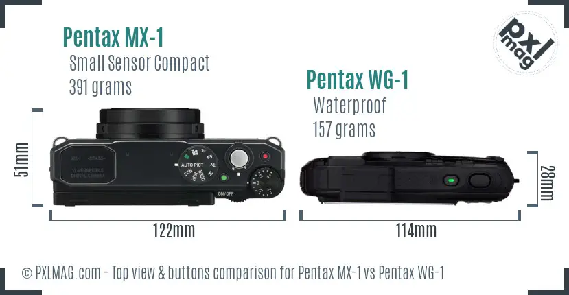 Pentax MX-1 vs Pentax WG-1 top view buttons comparison