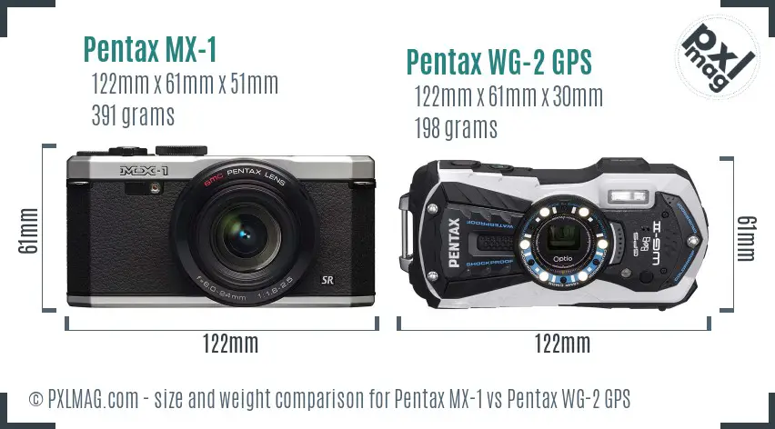 Pentax MX-1 vs Pentax WG-2 GPS size comparison