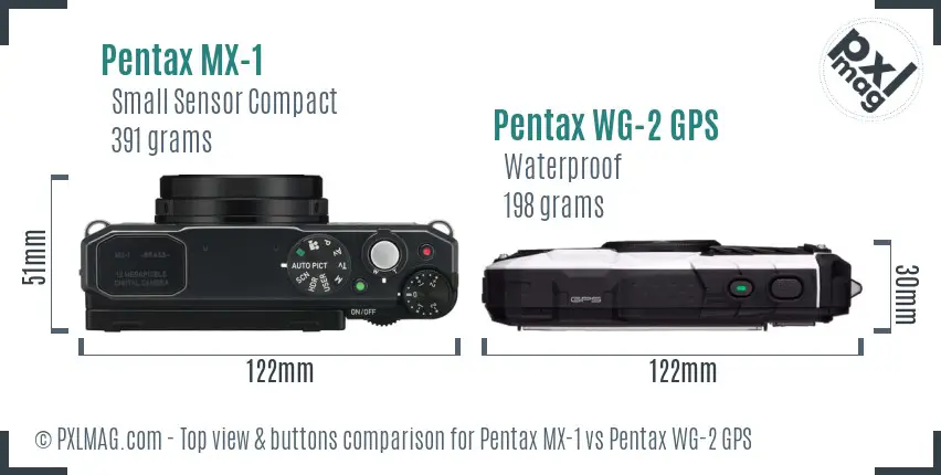 Pentax MX-1 vs Pentax WG-2 GPS top view buttons comparison