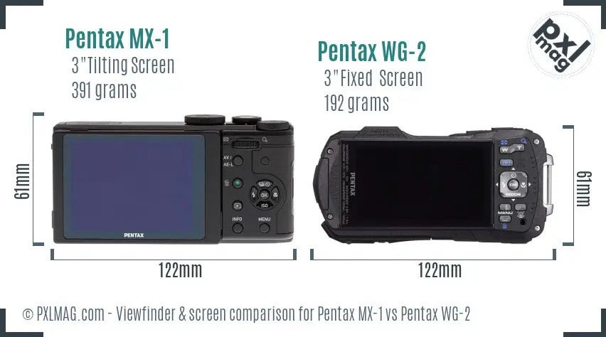 Pentax MX-1 vs Pentax WG-2 Screen and Viewfinder comparison