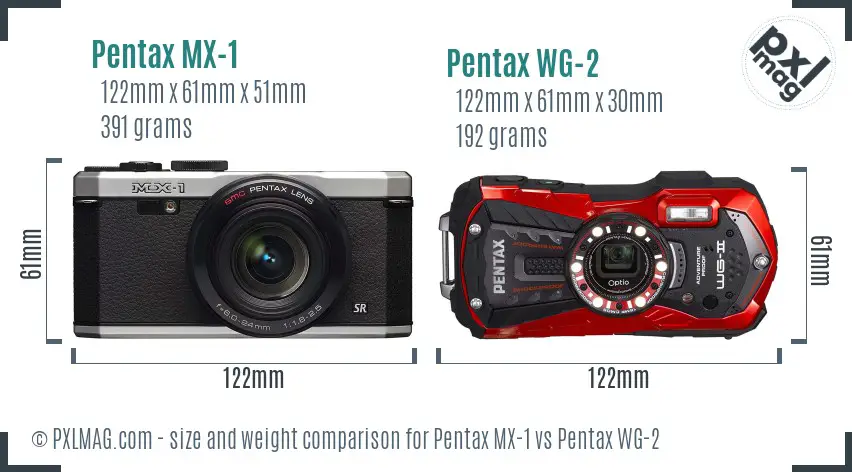 Pentax MX-1 vs Pentax WG-2 size comparison