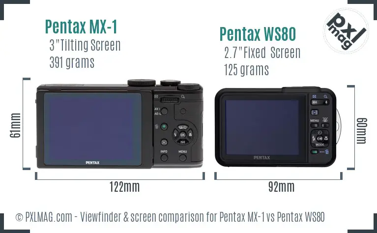 Pentax MX-1 vs Pentax WS80 Screen and Viewfinder comparison