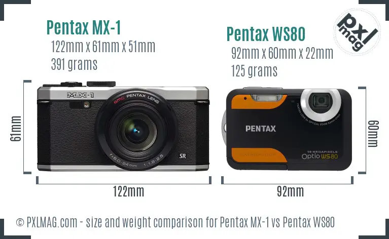 Pentax MX-1 vs Pentax WS80 size comparison
