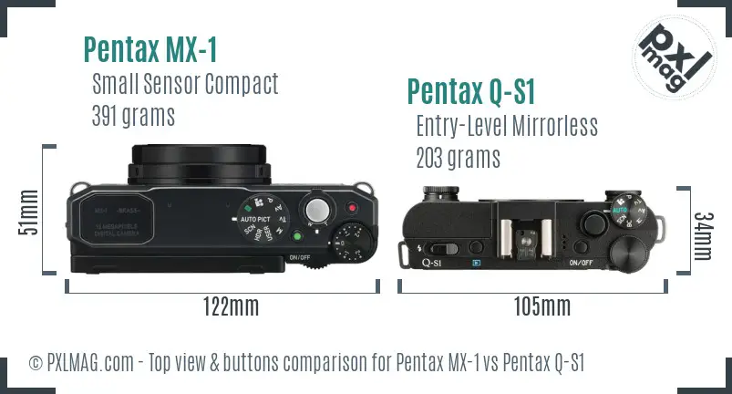 Pentax MX-1 vs Pentax Q-S1 top view buttons comparison