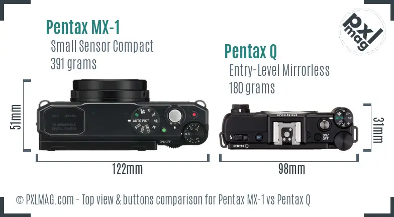 Pentax MX-1 vs Pentax Q top view buttons comparison
