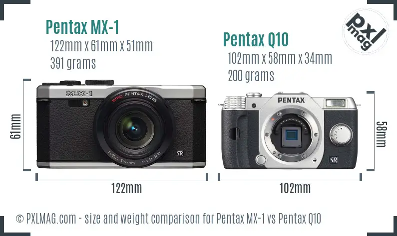 Pentax MX-1 vs Pentax Q10 size comparison
