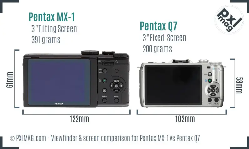 Pentax MX-1 vs Pentax Q7 Screen and Viewfinder comparison