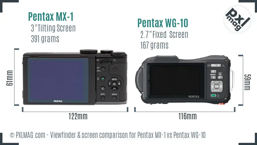 Pentax MX-1 vs Pentax WG-10 Screen and Viewfinder comparison