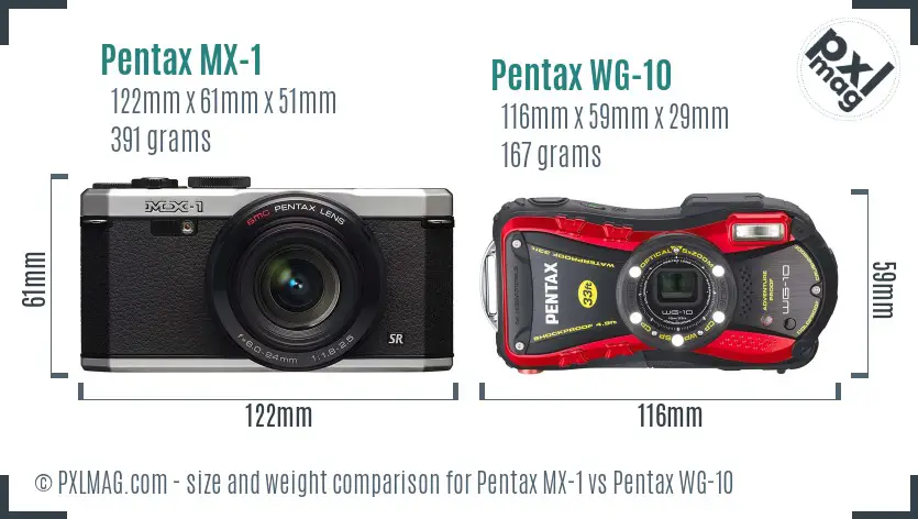 Pentax MX-1 vs Pentax WG-10 size comparison