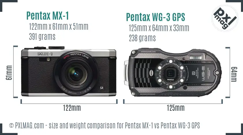 Pentax MX-1 vs Pentax WG-3 GPS size comparison Pentax MX-1 vs Pentax WG-3 GPS size comparison