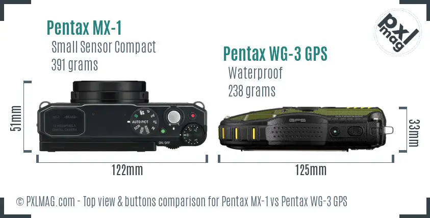 Pentax MX-1 vs Pentax WG-3 GPS top view buttons comparison Pentax MX-1 vs Pentax WG-3 GPS top view buttons comparison