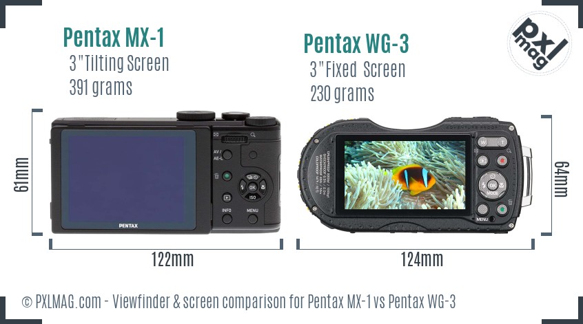 Pentax MX-1 vs Pentax WG-3 Screen and Viewfinder comparison