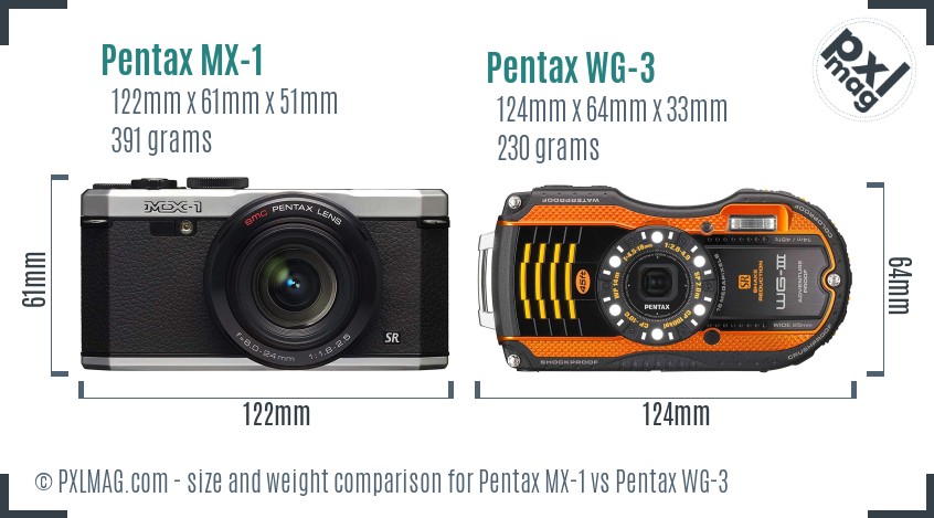 Pentax MX-1 vs Pentax WG-3 size comparison