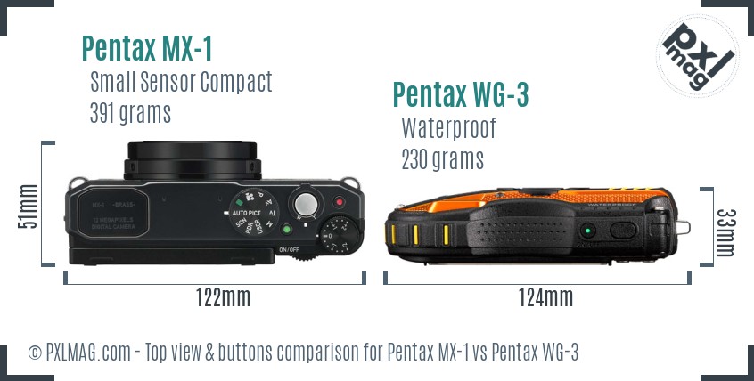 Pentax MX-1 vs Pentax WG-3 top view buttons comparison