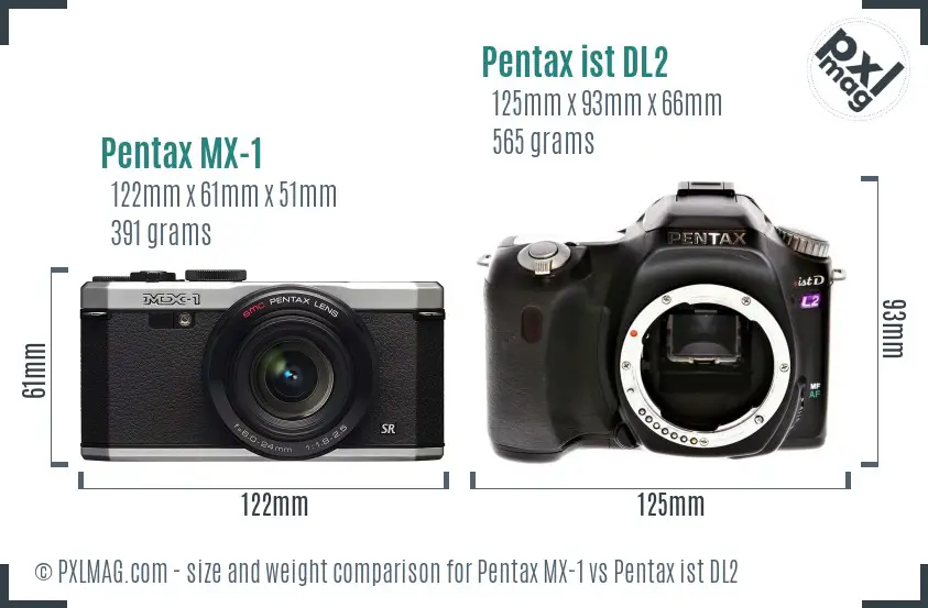 Pentax MX-1 vs Pentax ist DL2 size comparison