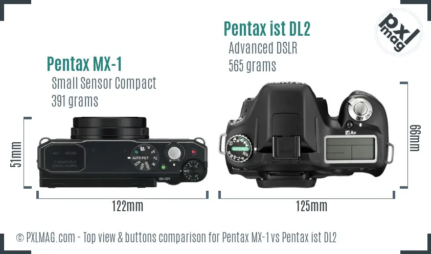 Pentax MX-1 vs Pentax ist DL2 top view buttons comparison