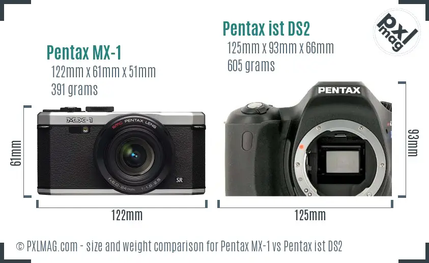 Pentax MX-1 vs Pentax ist DS2 size comparison