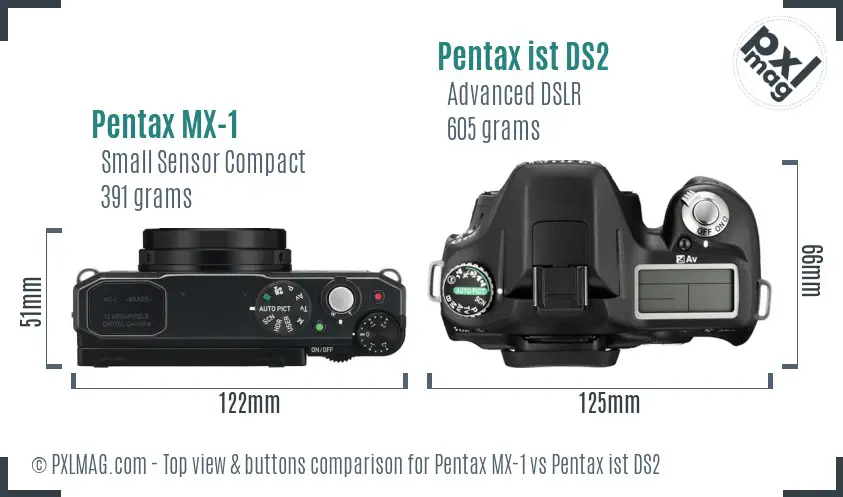 Pentax MX-1 vs Pentax ist DS2 top view buttons comparison