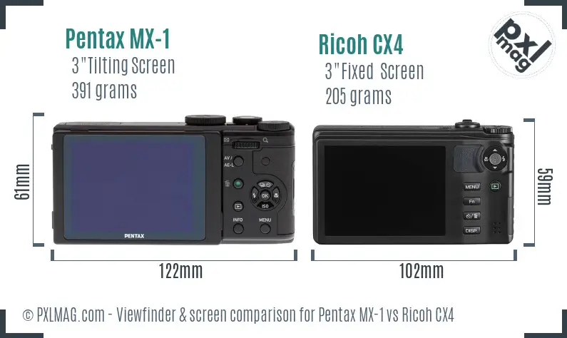 Pentax MX-1 vs Ricoh CX4 Screen and Viewfinder comparison