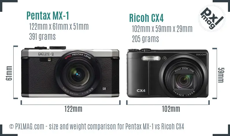 Pentax MX-1 vs Ricoh CX4 size comparison