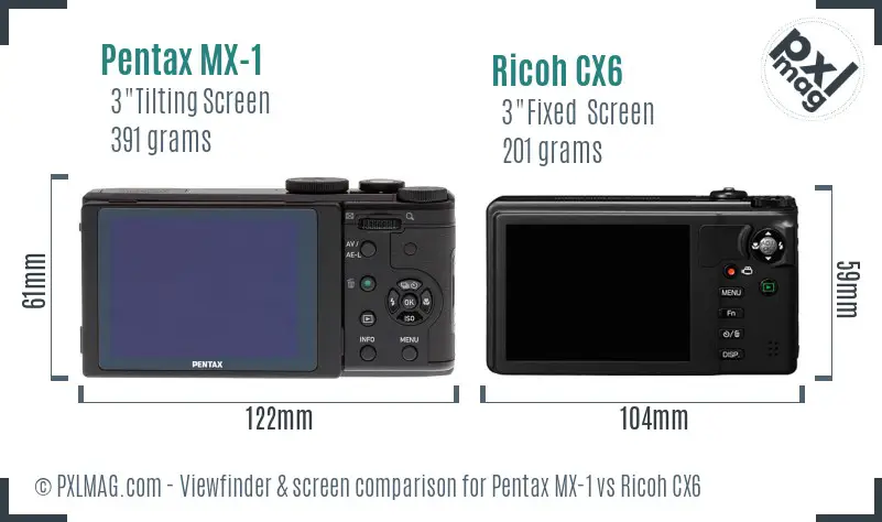 Pentax MX-1 vs Ricoh CX6 Screen and Viewfinder comparison