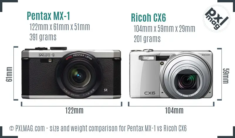 Pentax MX-1 vs Ricoh CX6 size comparison