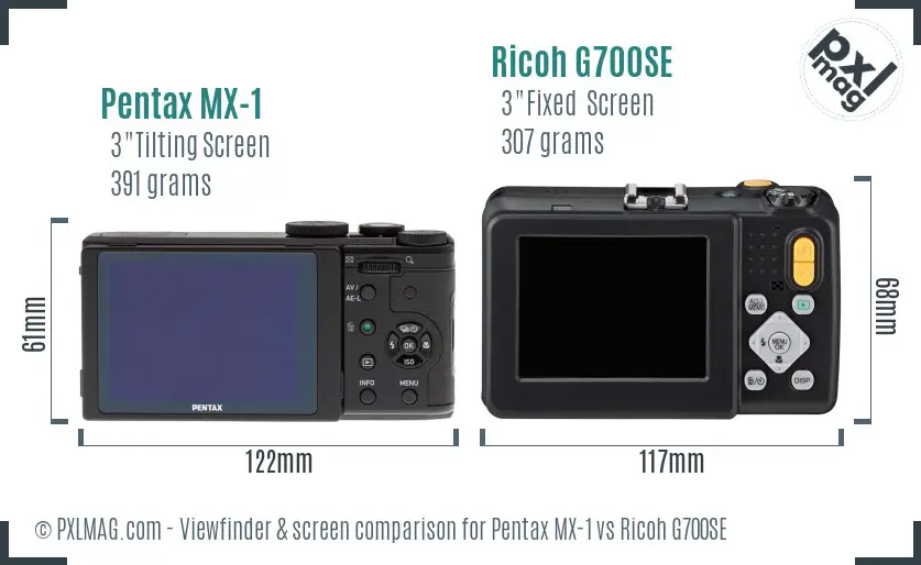 Pentax MX-1 vs Ricoh G700SE Screen and Viewfinder comparison