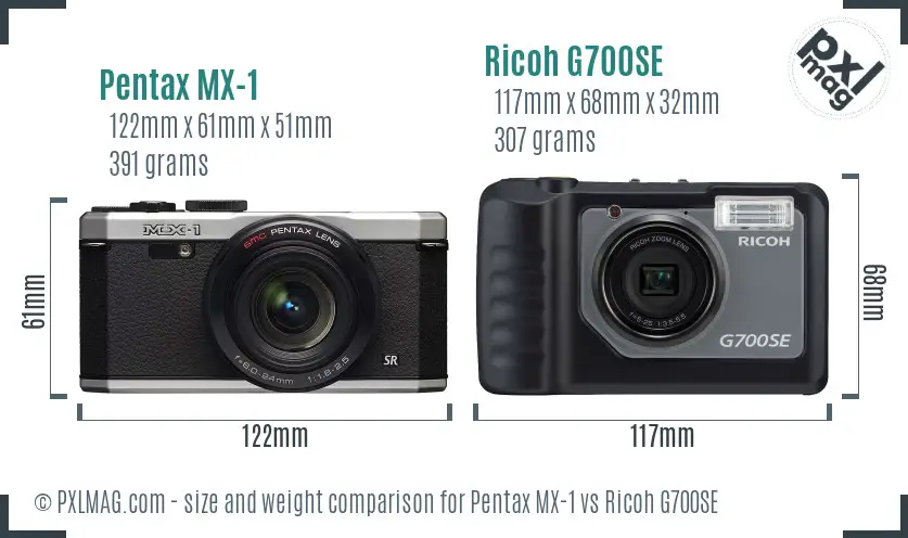 Pentax MX-1 vs Ricoh G700SE size comparison