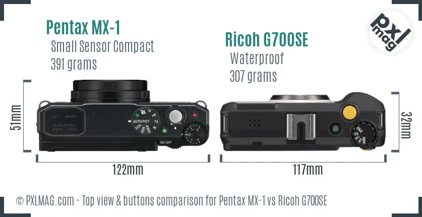 Pentax MX-1 vs Ricoh G700SE top view buttons comparison