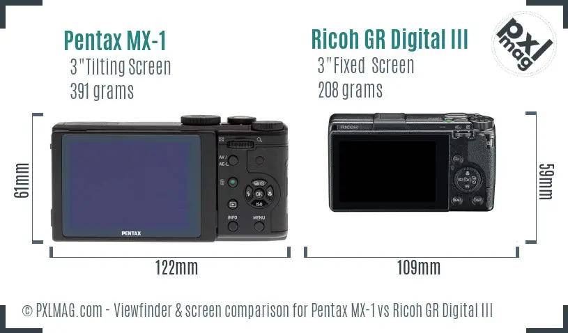 Pentax MX-1 vs Ricoh GR Digital III Screen and Viewfinder comparison