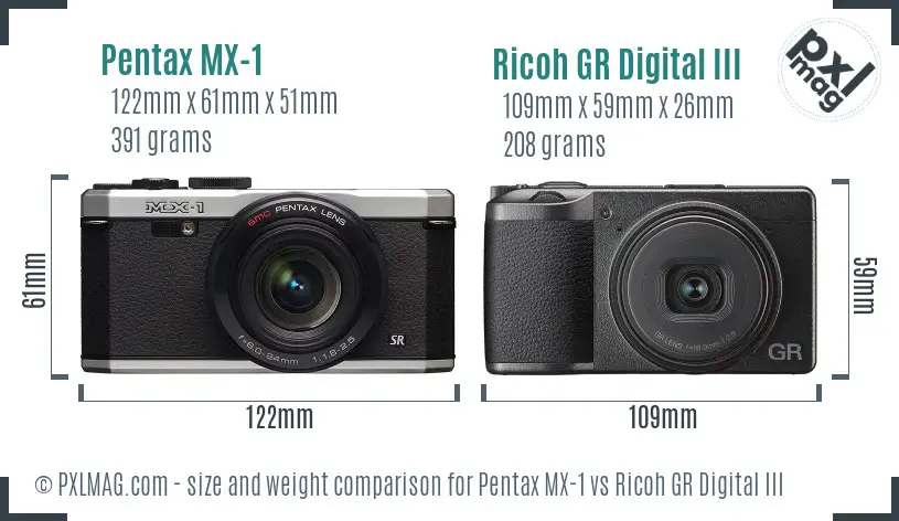 Pentax MX-1 vs Ricoh GR Digital III size comparison