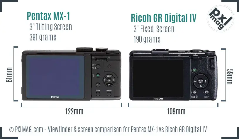 Pentax MX-1 vs Ricoh GR Digital IV Screen and Viewfinder comparison
