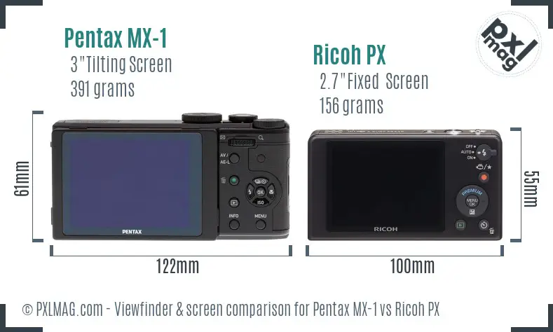 Pentax MX-1 vs Ricoh PX Screen and Viewfinder comparison
