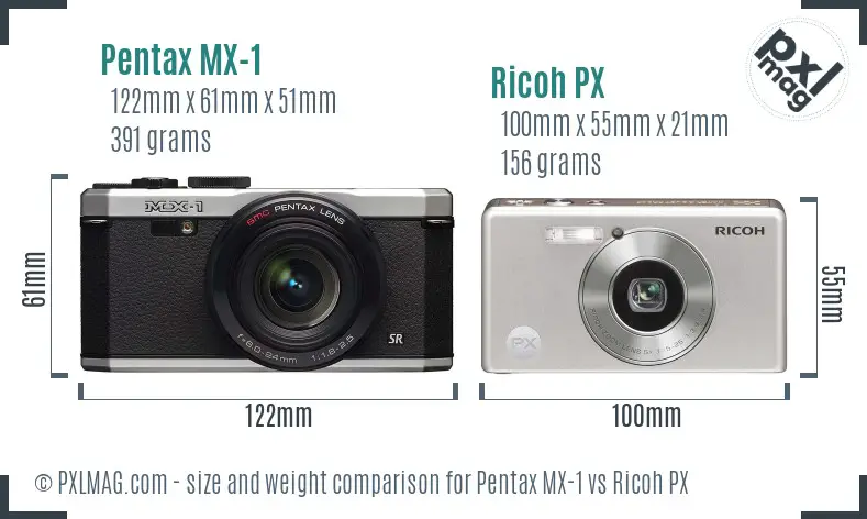 Pentax MX-1 vs Ricoh PX size comparison
