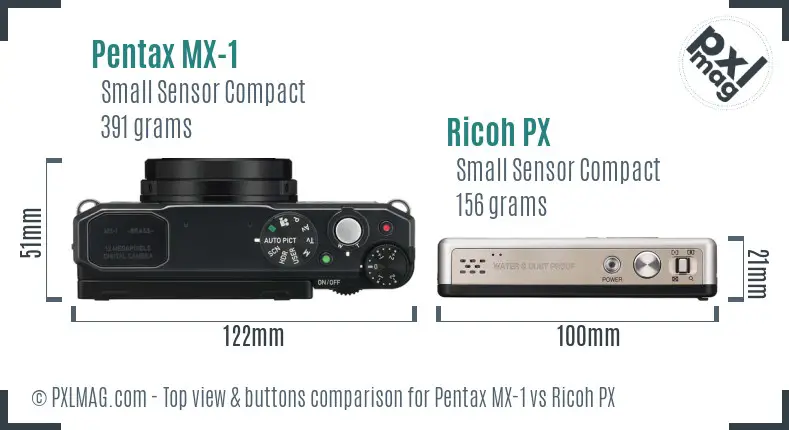 Pentax MX-1 vs Ricoh PX top view buttons comparison