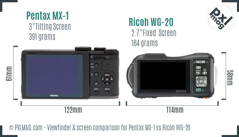 Pentax MX-1 vs Ricoh WG-20 Screen and Viewfinder comparison