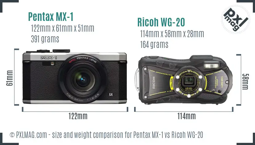 Pentax MX-1 vs Ricoh WG-20 size comparison