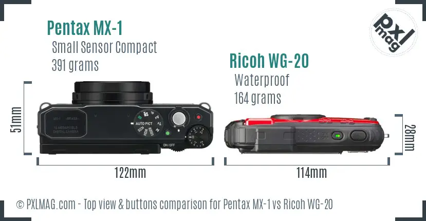 Pentax MX-1 vs Ricoh WG-20 top view buttons comparison