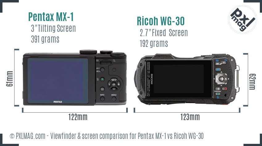 Pentax MX-1 vs Ricoh WG-30 Screen and Viewfinder comparison