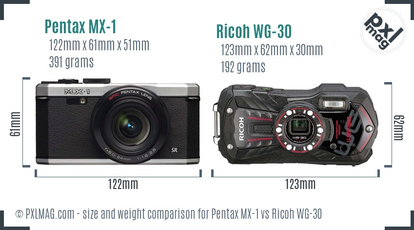 Pentax MX-1 vs Ricoh WG-30 size comparison Pentax MX-1 vs Ricoh WG-30 size comparison