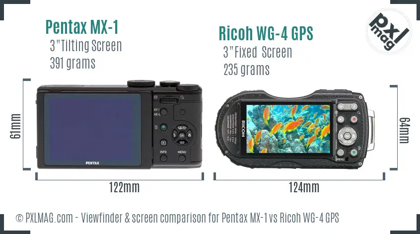 Pentax MX-1 vs Ricoh WG-4 GPS Screen and Viewfinder comparison