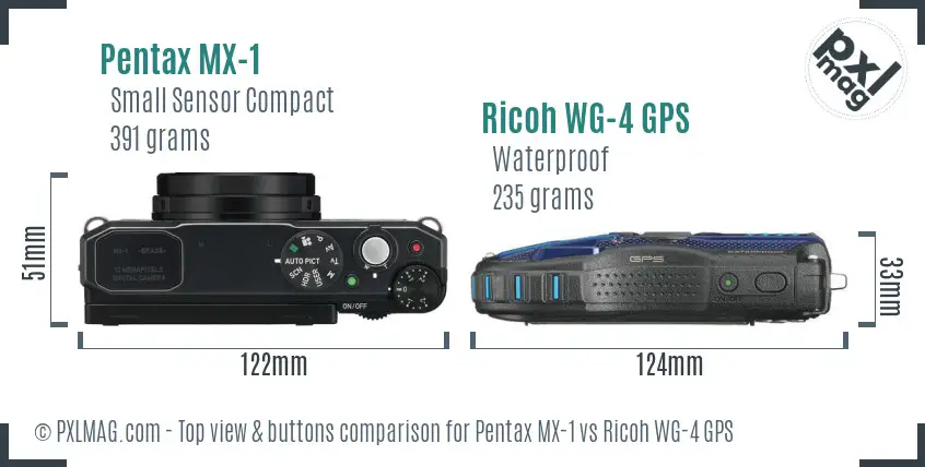 Pentax MX-1 vs Ricoh WG-4 GPS top view buttons comparison