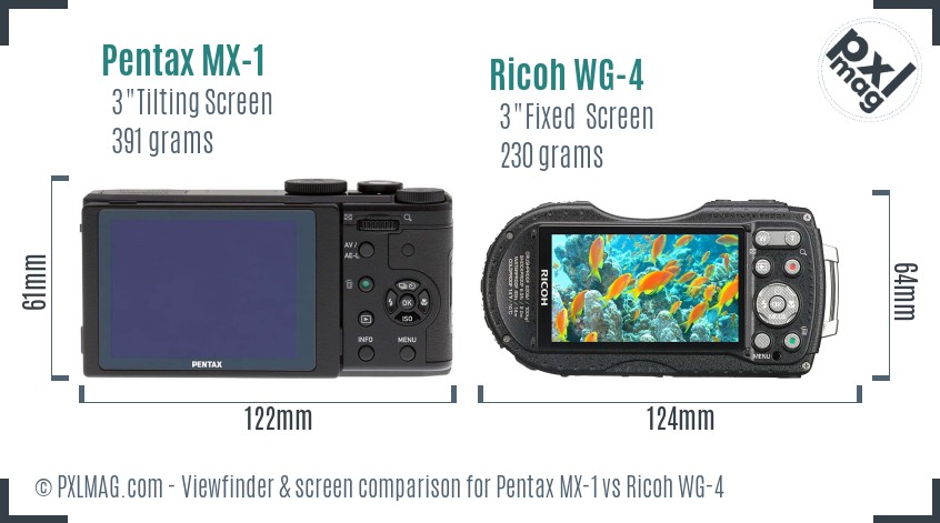 Pentax MX-1 vs Ricoh WG-4 Screen and Viewfinder comparison
